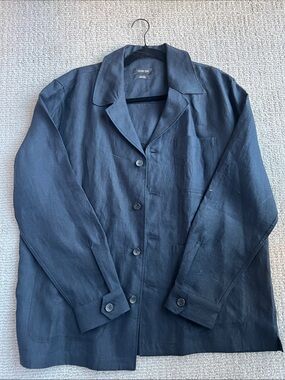 Massimo Dutti Navy Lightweight Linen-Blend Shirt Jacket